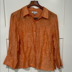 Coldwater Creek Linen and Silk Blend 3/4 Sleeve Button Down Shirt Sz XL